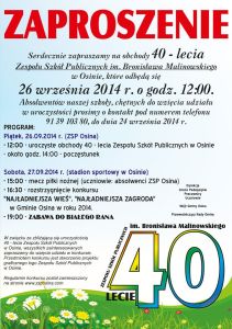 Zaproszenie - 40 lecie ZSP w Osinie